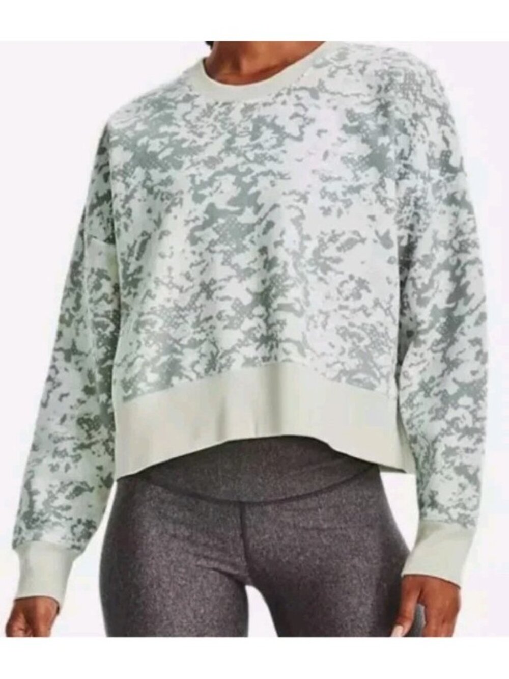 Under Armour Womens UA Rival Fleece Camo Crew Opal Green Size M Boxy Slouchy - Picture 8 of 8